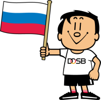 Trimmy mit russischer Flagge. Trimmy ist das Maskottchen des Deutschen Olympischen Sportbundes