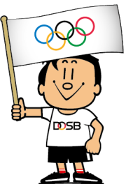 Trimmy mit Olympischer Flagge. Trimmy ist das Maskottchen des Deutschen Olympischen Sportbundes